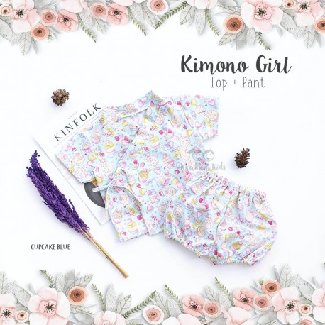 Kimono Girl Top + Pant - Cup Cake Blue