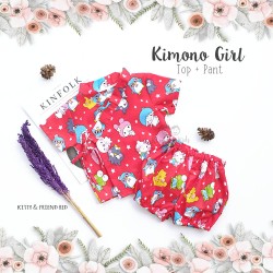 Kimono Girl Top + Pant - Kitty & Friend Red