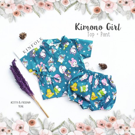 Kimono Girl Top + Pant - Kitty & Friend Teal