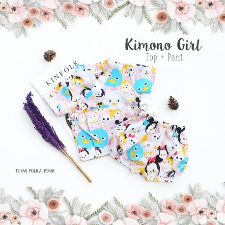 Kimono Girl Top + Pant - Tsum Polka Pink