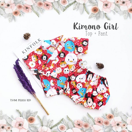 Kimono Girl Top + Pant - Tsum Polka Red