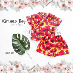 Kimono Boy Top + Pant - Elmo Red